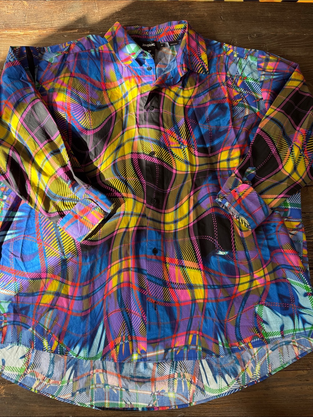 María Escoté Oversize unisex distorted psychedelic Plaid Shirt OS - Picture 9 of 9